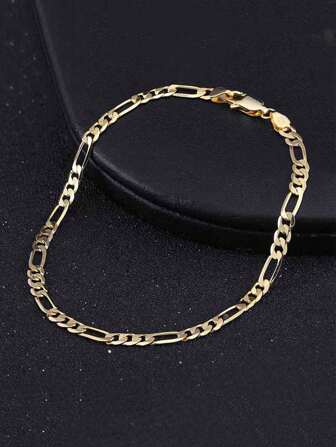 1 Piece Vintage 925 Sterling Silver 3.3mm Cuban Link Chain Bracelet 18K Gold & Rhodium Plated Minimalistic Design Fashion Item Women & Man Daily Accessory For Hand Suitable For Birthday Present, Christmas Day & Couples' Matching