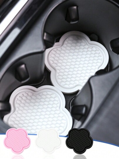 2pcs Rhinestone Flower Shaped Car Cup Holder Silicone Non-Slip Mat, Interior Accessory Cup Pad, Car Door Slot Mat Decoration, Home Office Non-Slip Pad