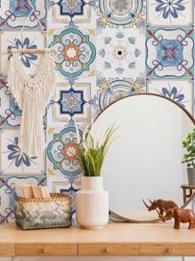 1 Roll Of 1 Pc Bohemian Style Pattern Home Decor Staircase Stickers, Thickened Waterproof Wear-Resistant Peel And Stick Removable, Can Be Used For Staircase Decor, Living Room Bedroom Decor,Counter Flooring Home Remodeling Renovation Beautification Stickers 41.73x6.97inch