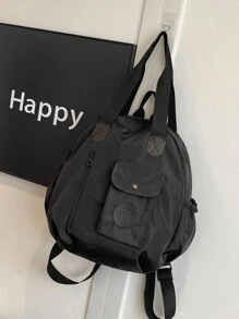 大容量防水时尚女士背包，带多个口袋和隔层，单肩包，手提包，多功能女士包 - 黑色 - 查看 8