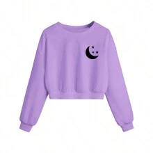Blusa De Frio Cropped Moletom Quentinho  Lua Estrela - Lilas - Visão 1