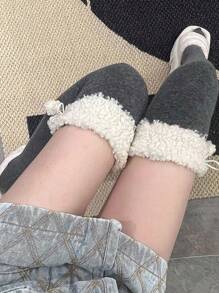 1 双可爱条纹修身过膝过膝袜，带蓬松饰边，秋冬款 - 彩色 - 查看 6