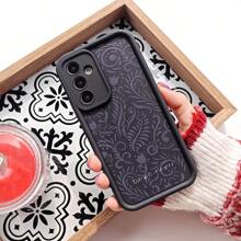 1 pieza Funda de teléfono con diseño minimalista de estampado floral y vegetal único, marco de lente negro mate resistente a golpes y cubierta suave, compatible con Samsung Galaxy/OPPO/VIVO/Honor/Realme Smartphones, versión internacional, no la versión nacional - Multicolor - Ver 2