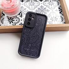 1 pieza Funda de teléfono con diseño minimalista de estampado floral y vegetal único, marco de lente negro mate resistente a golpes y cubierta suave, compatible con Samsung Galaxy/OPPO/VIVO/Honor/Realme Smartphones, versión internacional, no la versión nacional - Multicolor - Ver 3