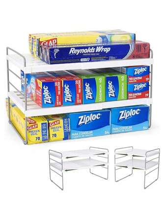 Pantry Organization And Storage For Kitchen - Expandable Kitchen Wrap Box Organizer Rack, Foil Organizer For Cabinet & Counter, Height & Width Adjustable Cupboard Storage Rack - (3 Tier 9.8 To 15.6"L) Christmas Decor