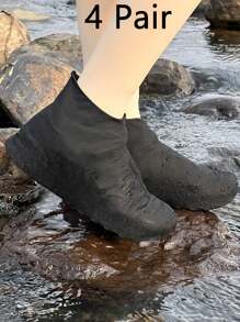 1/2/3/4 双防水加厚防滑鞋套，可重复使用户外橡胶雨靴套，加厚防滑耐用，可折叠雨靴，适用于户外骑行和雨天，适用于学校、办公室、家庭、旅行 - 彩色 - 查看 13