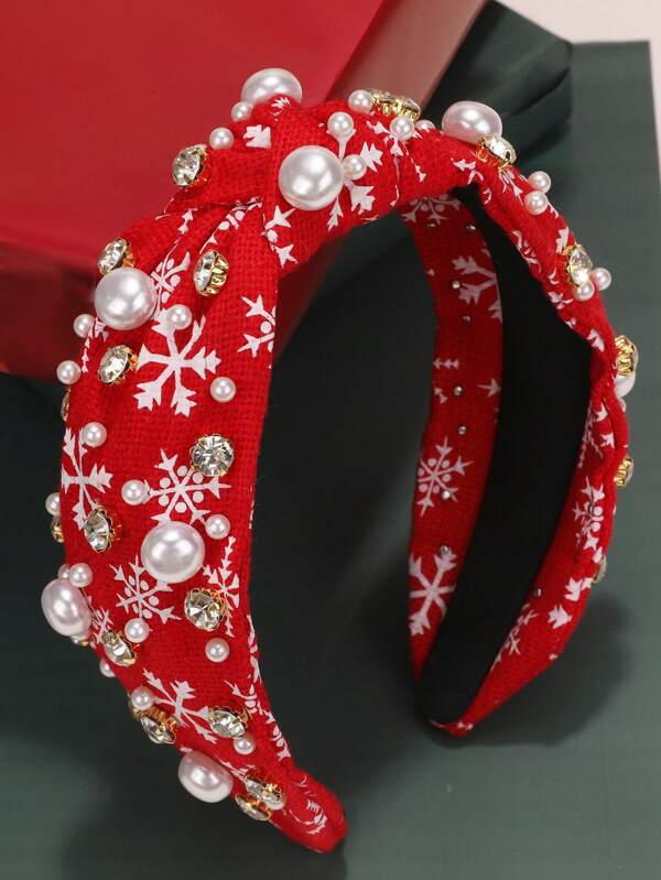 1 قطعة شريط شعر للنساء بتصميم كريستال الثلج اللؤلؤي لعيد الميلاد، شريط شعر عريض بعقدة، إكسسوار شعر لعطلة عيد الميلاد (كريستال ثلج أبيض)، شريط شعر للنساء