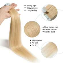 Lsybeauty Thick Tape In Human Hair Extensions ,Seamless  Skin Weft Extensions ,Remy  Human Hair,Multicolor  Color,Silky Straight For Fashion Women  ,16-26inch ,Easy To Apply (24# Natural Blonde,50g 20pcs/Package) - S24 - 查看 2