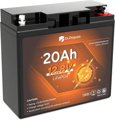 RENOGY DR.PREPARE 12V 20Ah LiFePO4 Battery, Lithium Batteries 12v With 20A BMS, 4000+ Deep Cycle Lithium Iron Phosphate Rechargeable Battery For Solar, Fish Finder, UPS, Lighting, Alarm System