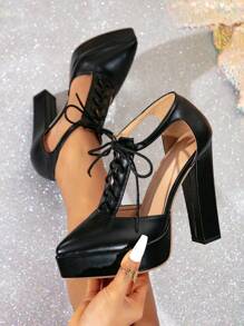 KENT WONG Women Heels Shoes Black Shoes Heels Elegant Shoes Closed Toe Shoes Comfortable Heels Cucoo Platform Heels Dress Heels Holiday Shoes Chunky Shoes Pointed Heels Elegant Shoes Fashion New Party Heels On