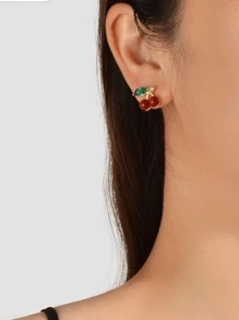 1 Pair Fashionable Versatile Minimalist Cherry Earrings - Red - View 2