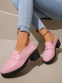 Nuevo zapato tipo mocasín de tacón ancho, casual, versátil y elegante para mujer - Rosa - Ver 6