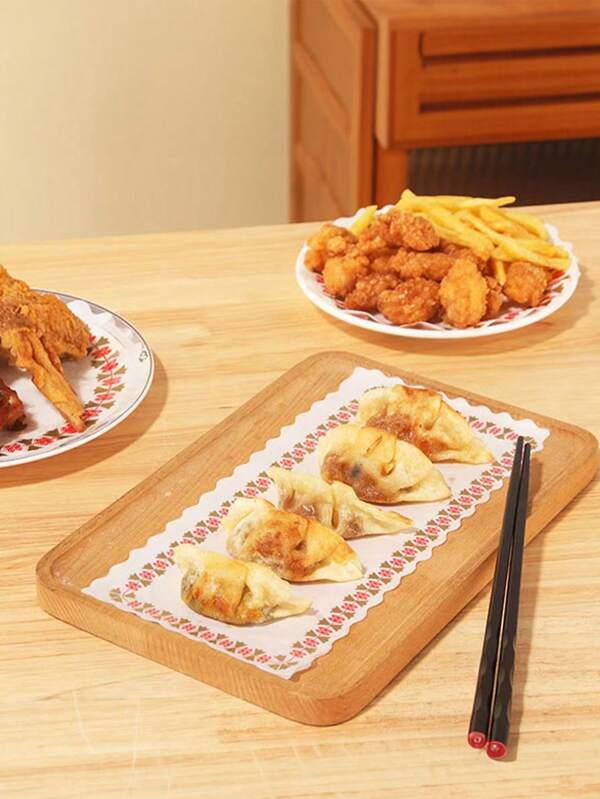 40 Stück bedrucktes Spitzengrundpapier, Backpapier für frittierte Snacks mit spitzenförmigem saugfähigem Papier, Küchen-Backpapier