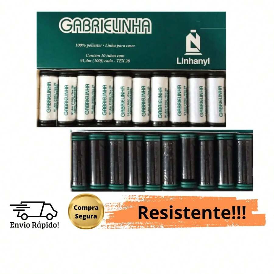 Gabrielinha Coser Sewing Thread - Box With 10 Tubes 110 Jd White And Black Linhanyl - Black - View 1