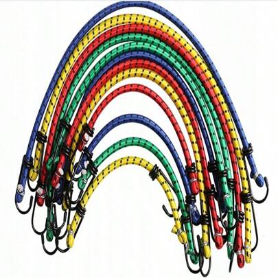 RUBBER KOORDEN BAGAGEBANDEN HAKEN SET VAN 10 STUKS ELASTIEK LINKS MET HAKEN 10 MM x 100 CM 10 STUKS.