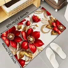 1 件圣诞主题红花地毯，适用于卧室、客厅、浴室、厨房