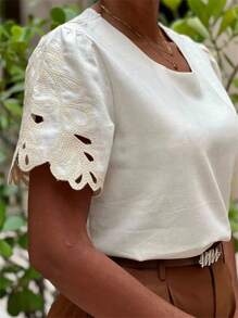 Women's Embroidered Linen Blouse FL-2368 - 杏色 - 查看 1