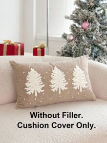 1pc Christmas Camel Color Christmas Tree Embroidered Decorative Throw Pillow Cover, Suitable For Indoor Decoration, Christmas Decor Pillow Cover, No Filling Included - Camel - View 5