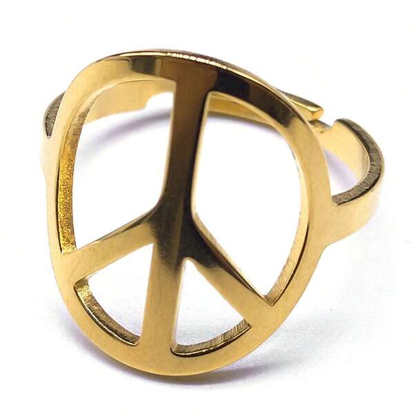 Mode Vrouwen Vredesring Heren Roestvrij Staal Goud/Zilver Kleur Wereldvrede Logo Vinger Ring Groothandel Sieraden