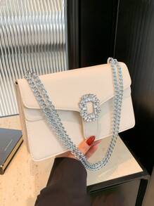1pc Fashionable New Ivory White Shoulder Bag With Chain Strap, Spacious Multi-Layered Crossbody Bag For Women