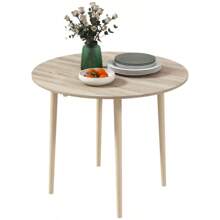 HOMCOM 35" Small Kitchen Table Collapsible Drop Leaf Table For Small Spaces Round Folding Dining Table With Solid Wood Legs For Kitchen Dining Room Oak Color - 橡樹如圖所示 - 查看 10