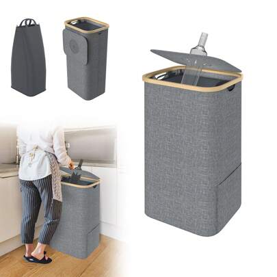 VA-Cerulean Deposit Bottle Collection Container With Lid & Hole 97L Deposit Bottle Container Deposit Bottle Storage For Kitchen And Storage Room Black/Grey