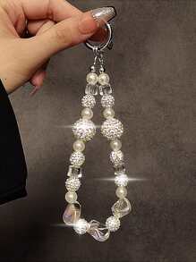 Lanière de pendentif de luxe avec strass et perles, convient pour étuis de téléphone, porte-clés, accessoires de portefeuille, bracelets en fibres de polyester. Accessoire décoratif court à la mode pour femmes. Cadeau pour mère, famille, amis, anniversaire, vacances. Charm de téléphone, chaîne de téléphone - Multicolore - Voir 1