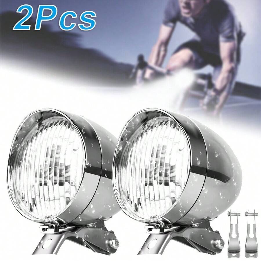 SMART TREE 2Pcs Silver Vintage Bicycle LED Classical Retro Headlight Front Light Fog Lights.Riding At Night Brings You Safety - 1 - Xem 1
