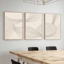Set Of 3 Neutral Abstract Beige Tones Line Art Prints, Minimalist Modern Wall Arts, Boho Canvas Posters, Neutral Gallery Wall Decor, Spring Decor, Wall Art, Ideal Gift For Living Room, Bedroom, Kitchen, Office, Cafe, Bar, Hallway, Home And Room Decoration, Unframed - Beige - View 1