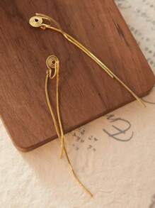 1 Paar goldfarbene Metall Quaste Kette Clip-On Ohrringe, minimalistisches Design ohne Piercing Ohrclips für Frauen, hochwertiges Schmuckzubehör mit elegantem Lässig-Stil