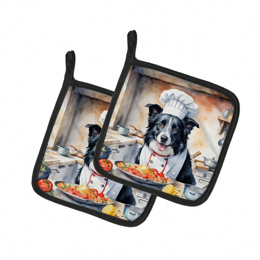 Caroline's Treasures Border Collie The Chef Pair Of Pot Holders - 邊境牧羊犬 6212 - 查看 1