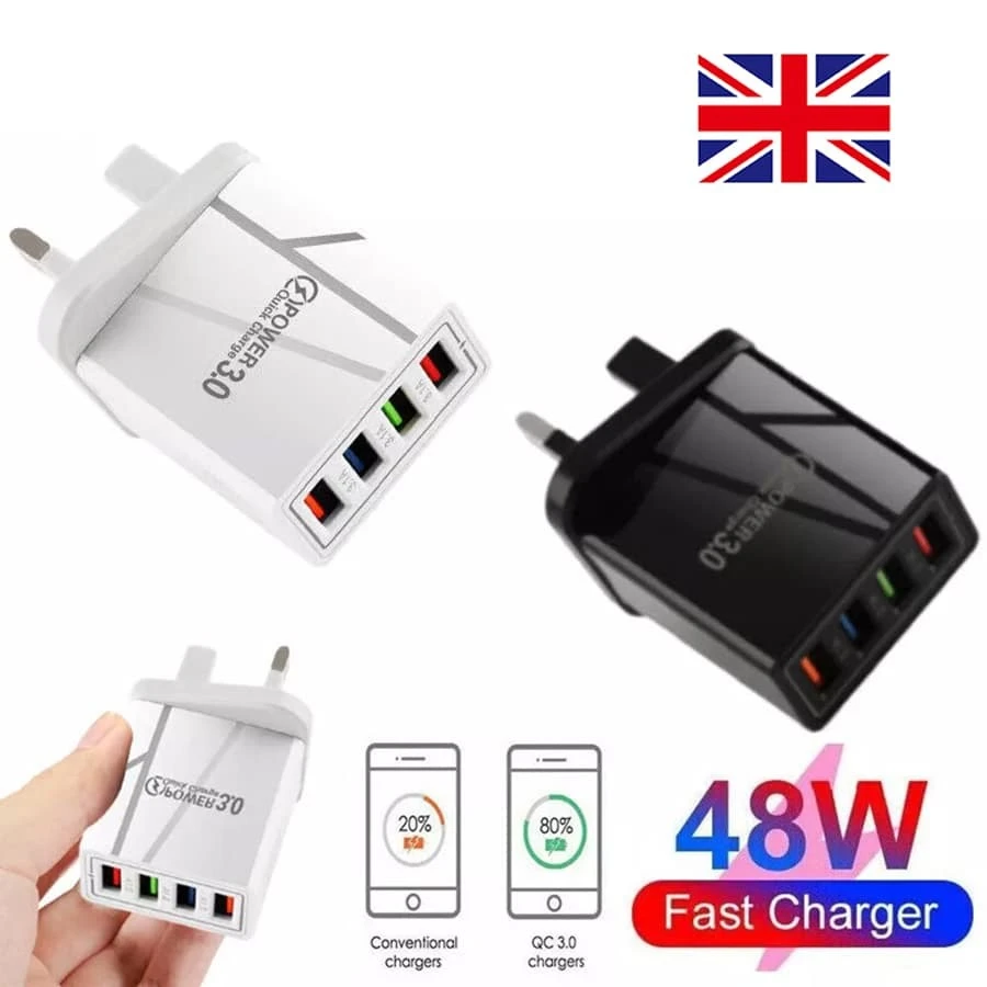 4 Multi-Port Fast Quick Charge USB Hub Mains Wall Charger Plug Adapter Phone NEW - Multicolor - View 1