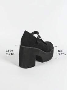 1 双女士圆头粗跟黑色带扣装饰高跟鞋 - 黑色 - 查看 7