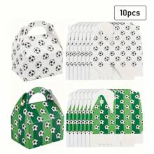 10 件足球派对礼品盒 - 2 种颜色，带手柄的纸板糖果和饼干礼品盒，适用于生日和节日装饰，足球主题派对用品 - 綠色+白色 - 查看 2