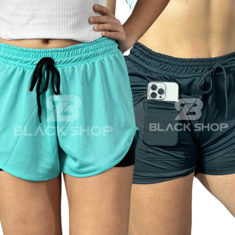 KIT 2 Women's Shorts 2 In 1 Men's Gym Bermuda Running Training With Elastane - Periwinkle Blue - View 1