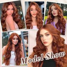 Auburn Wig For Women Long Auburn Wavy Wigs For Women Natural Looking Cooper Red Wig Heat Resistant Synthetic Hair Wig Middle Part Cooper Red Curly Wig For Daily Party Use - Gừng Nâu - Xem 4