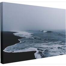 Framed Canvas Wall Art - Ocean Wall Art Canvas Beach, Seascape Canvas Wall Art, Moody Wall Art Ocean, Large Beach Canvas Wall Art, Ocean Waves Wall Art, Foggy Beach Art - Framed - View 1