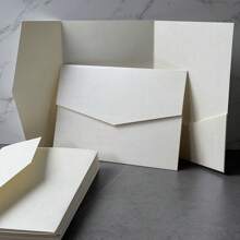 NIEWSPECIAL 25pcs Tri-Fold Pocket Wedding Invitation Cards With Envelopes, Simple Invitation Cards For Engagement, Christening, DIY Invitations, 5*7 Inch Invitations, Pocket Invitations, Customized Invitations, Christmas Cards - Beige - View 4