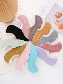 5 Pairs Women's Autumn/Winter Thicker Warmer Coral Fleece Slipper Socks, No Show Socks, Comfortable For Home Use - Multicolor - View 1