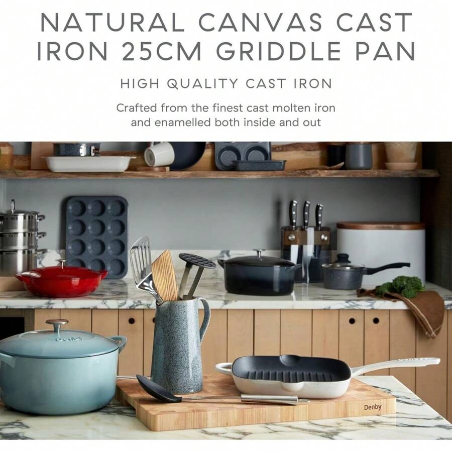 Natural Canvas White Cast Iron Griddle Pan 25cm Oven Safe, For All