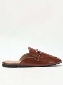 Wide Fit Women Casual Loafers With Metal Decor, Retro Mule Slip On Flat Shoes