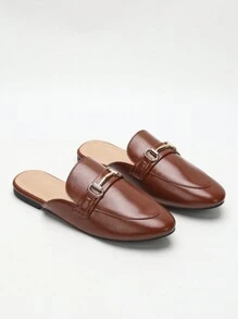 Wide Fit Women Casual Loafers With Metal Decor, Retro Mule Slip On Flat Shoes