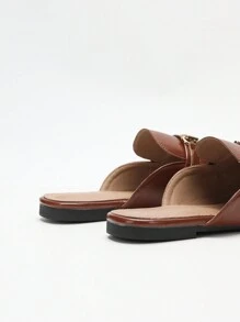 Wide Fit Women Casual Loafers With Metal Decor, Retro Mule Slip On Flat Shoes