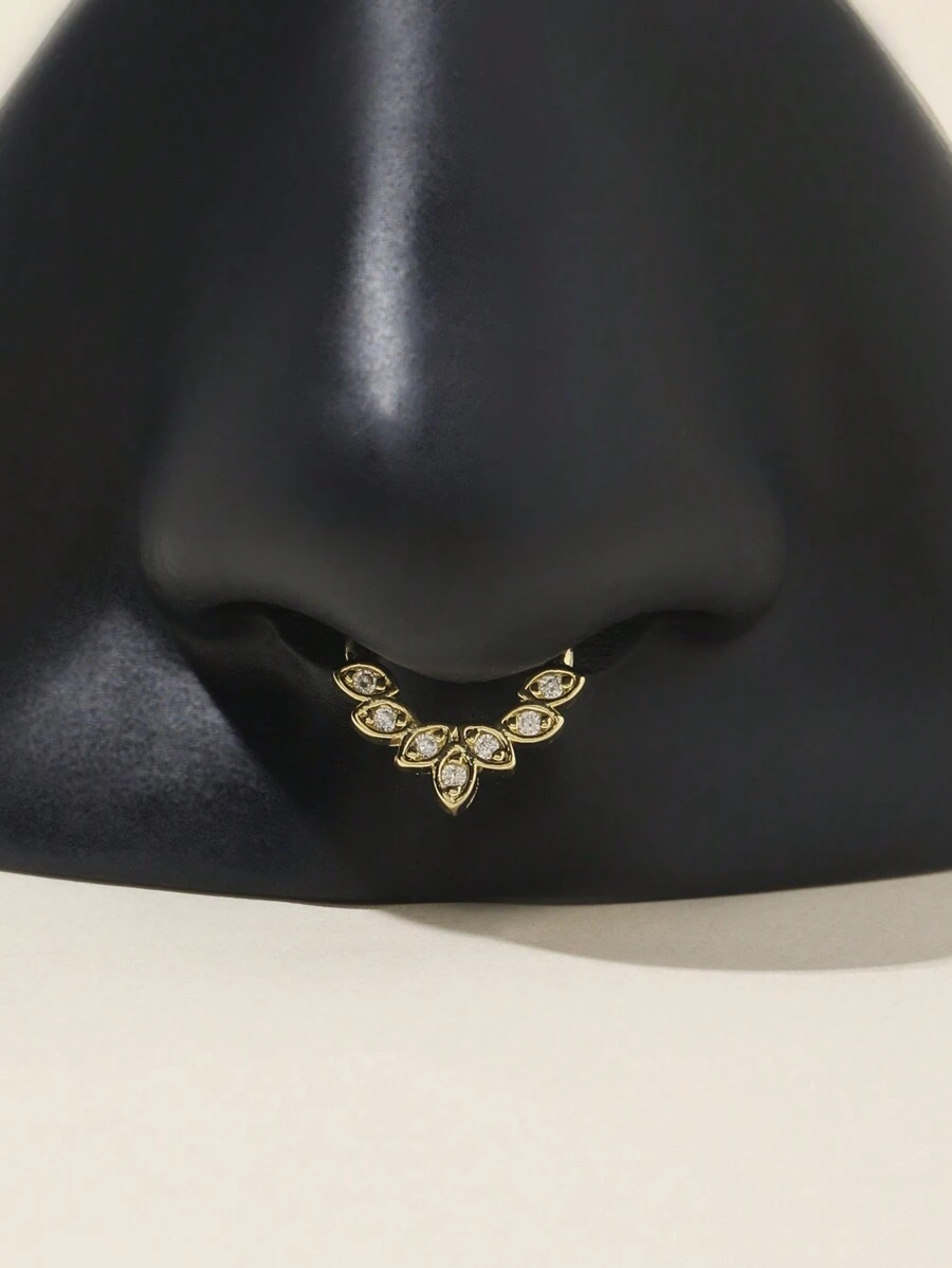 1 buah Anting Hidung/Cincin Hidung Wanita (Tanpa Tindik) Berhiaskan Batu Warna Emas 14K yang Dapat Diatur, untuk Pemakaian Sehari-hari - Emas - View 1