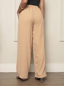 Duna Fabric Wide Leg Pants With Button Blogger Elastic Social Pants - 米色 - 查看 5