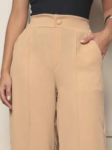 Duna Fabric Wide Leg Pants With Button Blogger Elastic Social Pants - 米色 - 查看 3