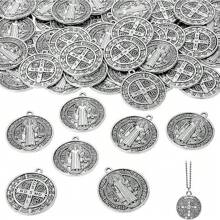 St. Benedict Medal Jewelry, Jesus Cross, Catholic St. Benedict Pendant, Handmade DIY Religious Necklace, Bracelet, Jewelry - Silver - View 1