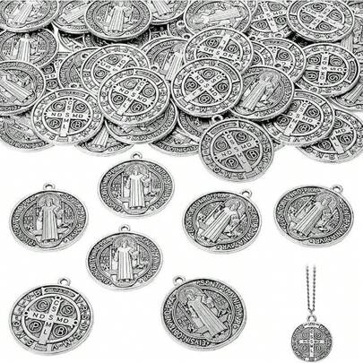 Joyería con Medalla de San Benito, Cruz de Jesús, Colgante Católico de San Benito, Collar, Pulsera y Joyería Religiosa Hecha a Mano