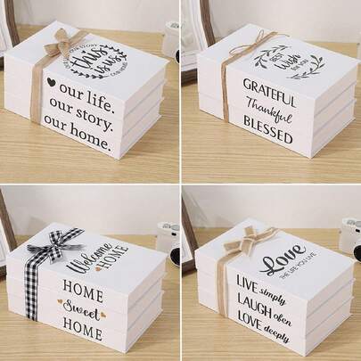 1/3 件时尚仿书装饰，豪华装饰书，简约质朴风格的假书展示，白色，适用于农舍、咖啡桌、客厅、家居装饰、酒店装饰、礼品、现代设计师装饰假书书架、咖啡桌堆放