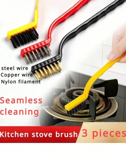 3 Stücke, Edelstahl Messing Nylon Bürste, Haushaltsreinigung Topfbürste, Geschirrspülbürste, Herdenbürste, Küchenzubehör, Küchenutensilien, Küche, Küchenartikel, Reinigung, Geschirrtuch